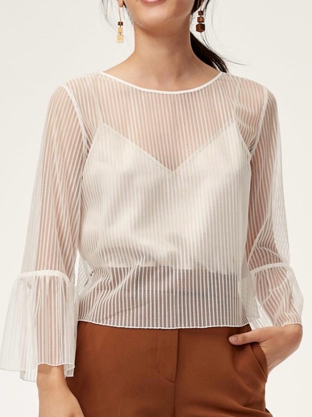 BABATON White Sheer Bell-Sleeve Blouse